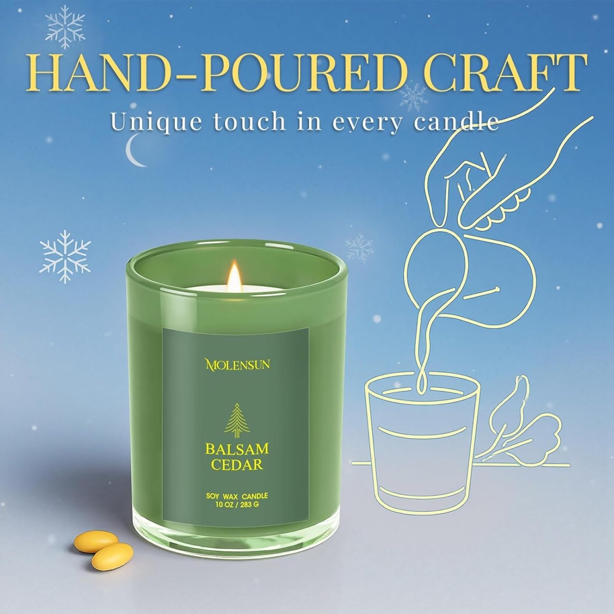 Balsam Cedar Candle, 10oz Soy Scented Candle for Home, Christmas Birthday &amp; Holiday Gifts for Women &amp; Men, Long Lasting 50 Hour Clean Non - Toxic Burn, Elegant Winter &amp; Christmas Festive Home Decor - Homesidy.com