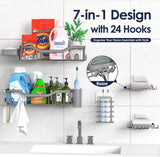 NESOMI Shower Caddy Adhesive Shower Organizer 7 - Pack, Rustproof Stainless Steel Bathroom Shelves, Large Capacity No - Drill Rack Storage Accessories with Soap Dish Toothbrush Holder &amp;24 Hooks Home Decor - Homesidy.com