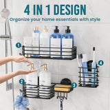 TAILI Shower Caddy Suction Cup 2 Pack with Hooks &amp; Soap holder, Heavy Duty Shower Organizer for Bathroom, No Drilling Bathroom Organizer with Large Capacity, Black Metal Storage Basket - Homesidy.com