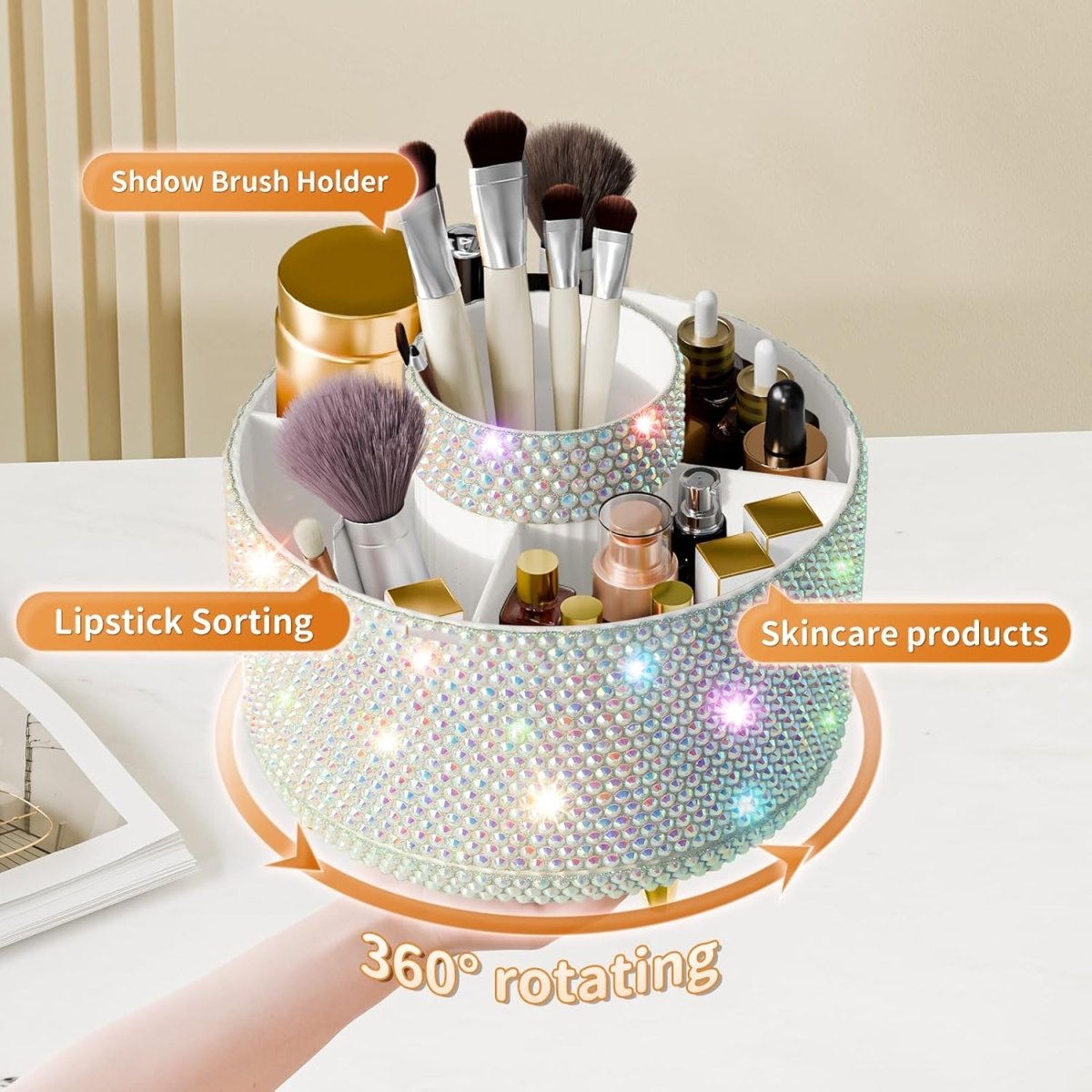 fanado 360° Rotate Makeup Brush Holder Organizer, Makeup Organizers Countertop, Makeup organization and Skincare Storage for Vanity, Desktop, Bathroom (White) - Homesidy.com