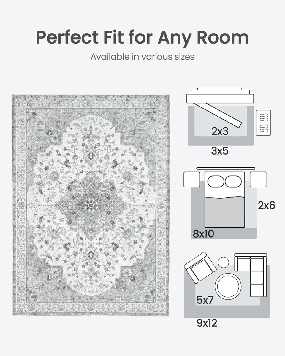 AMADA HOMEFURNISHING 8x10 Washable Area Rug, Low - Profile Large Area Rug with Non - Slip Backing &amp; Durable Edge Binding, Vintage Large Rugs for Living Room, Bedroom, Dinning Room - Homesidy.com