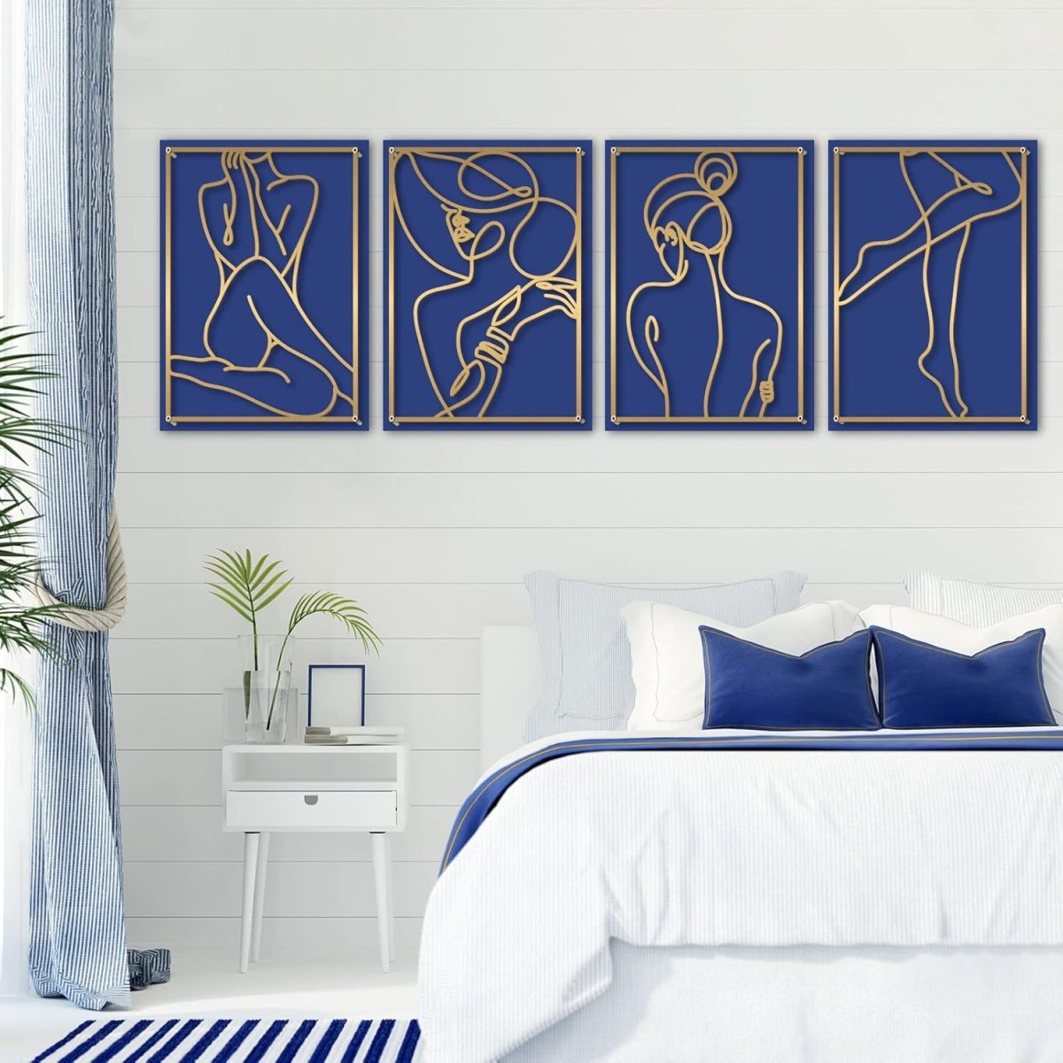Glamativity 4 Pack Gold Wall Art Decor, Minimalist Single Line Real Metal Wall Art, Womans Body Shape Abstract Wall Art (Gold Classic Style, 17 x 11.8) - Homesidy.com