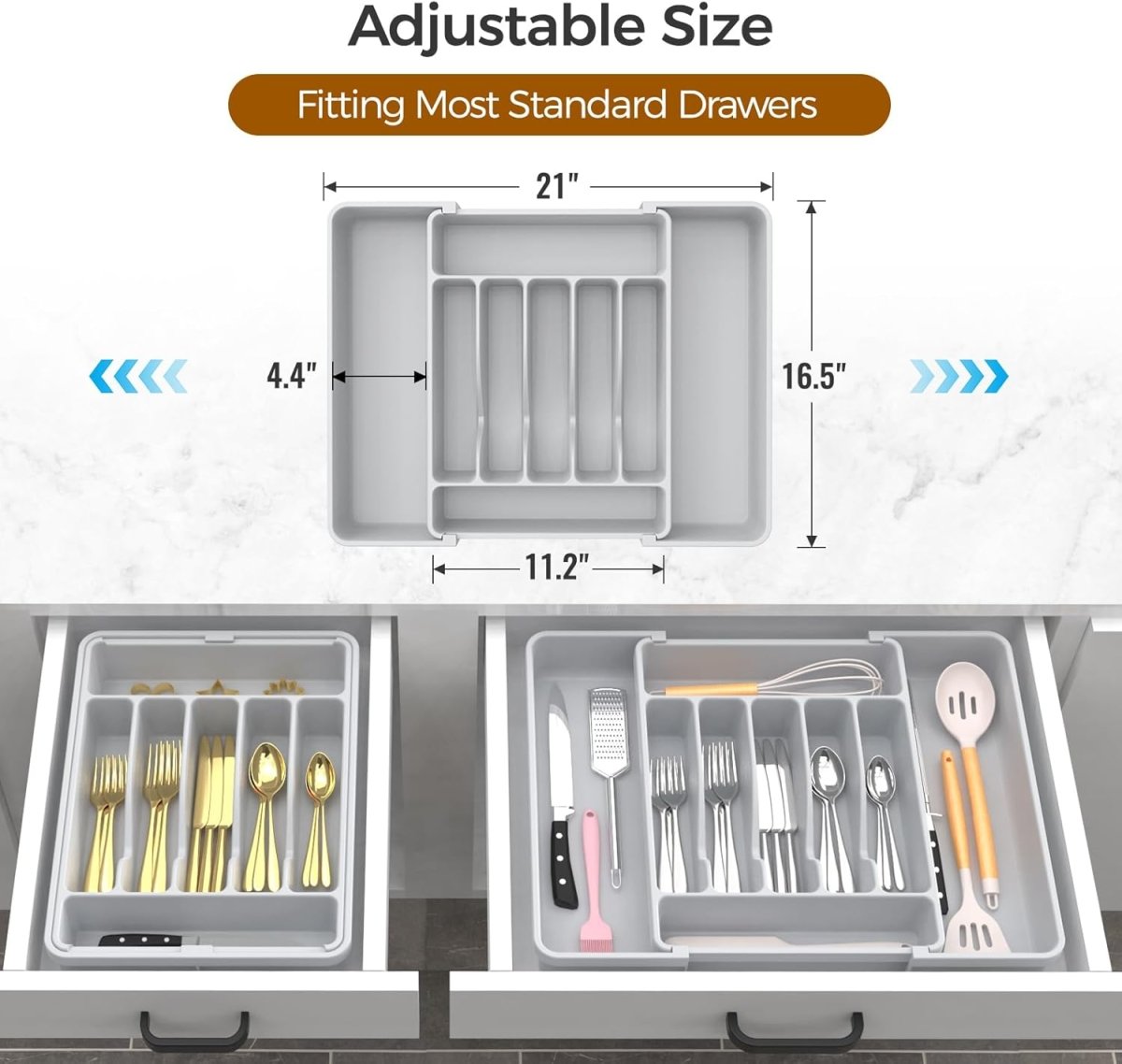 ukeetap Extra Large Expandable Silverware Organizer, BPA - Free Food - Safe Cutlery Flatware Organizer, Kitchen Utensil Drawer Organizer, Adjustable Silverware Holder for Spoons Forks Knives, Black - Homesidy.com