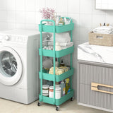 Sywhitta 3 - Tier Plastic Rolling Utility Cart with Handle, Multi - Functional Storage Trolley for Office, Living Room, Kitchen, Movable Storage Organizer with Wheels, White - Homesidy.com