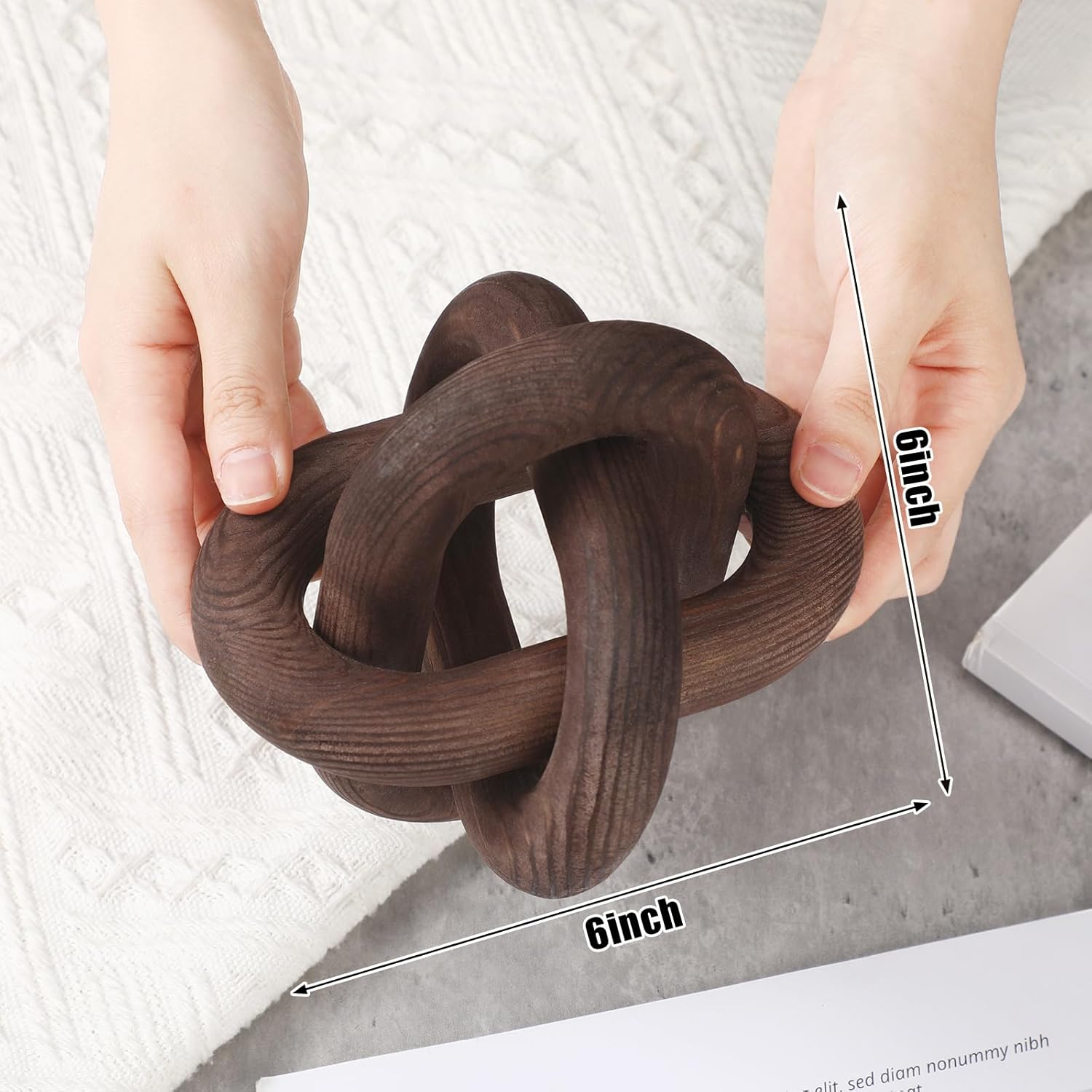 Yalikop 3 Link Wood Knot Decor - Hand Carved Coffee Table Decoration, Boho Chain Link Decor, Modern Shelf, Rustic Objects for Home Living Room Bedroom(White) - Homesidy.com