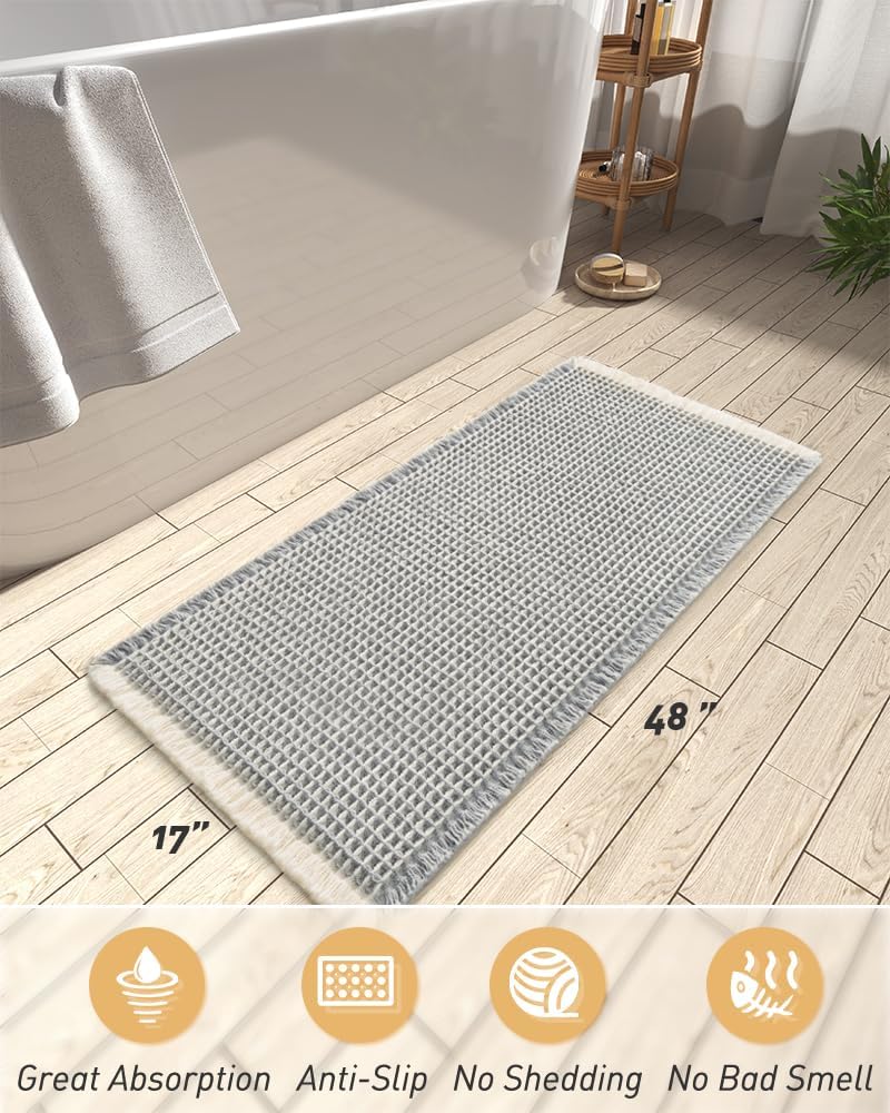 AMOAMI Upgraded Waffle Bath Mat, Super Absorbent Non Slip Bath Mats for Bathroom Floor, Machine Washable Bathroom Rugs with Tassels, Rubber Backed Bathroom Mats, Ultra Soft, 18&34; x 30&34;, Brown - Homesidy.com