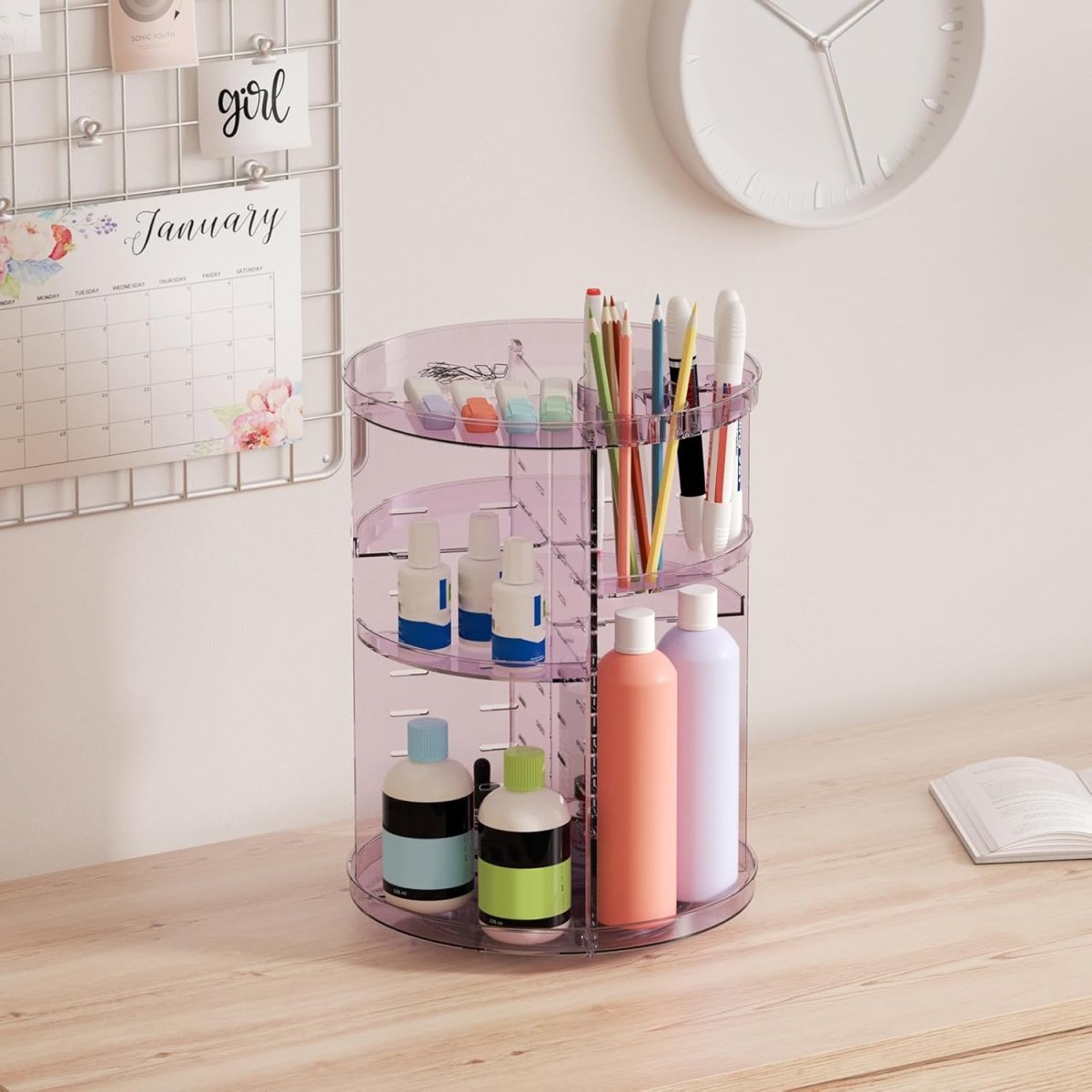 Rotating Makeup Organizer, DIY 8 Adjustable Layers Spinning Skincare Organizer, Cosmetic Display Case with Brush Holder Perfume Tray, Multi - Function Storage Carousel for Vanity Bathroom Countertop - Homesidy.com