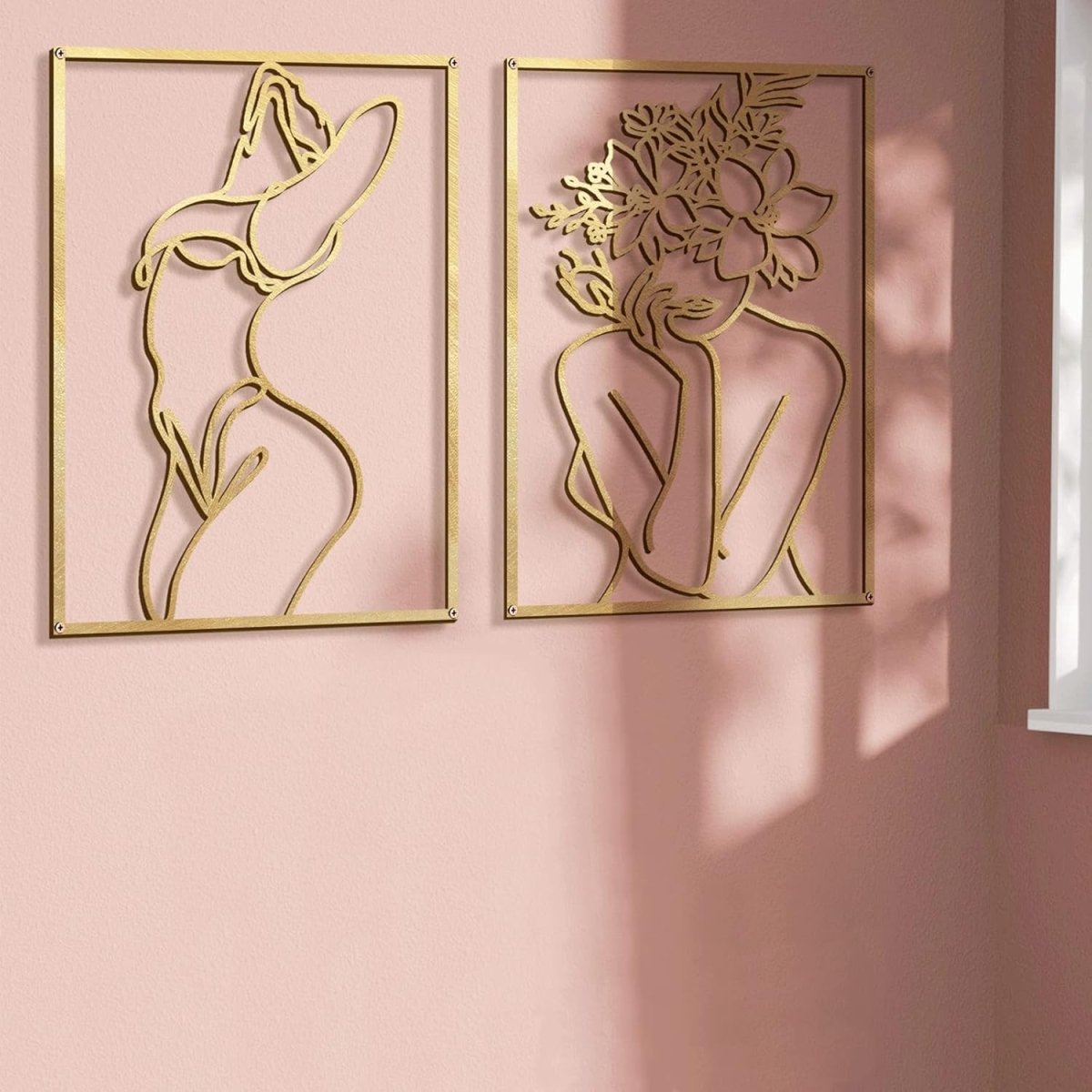Glamativity 4 Pack Gold Wall Art Decor, Minimalist Single Line Real Metal Wall Art, Womans Body Shape Abstract Wall Art (Gold Classic Style, 17 x 11.8) - Homesidy.com