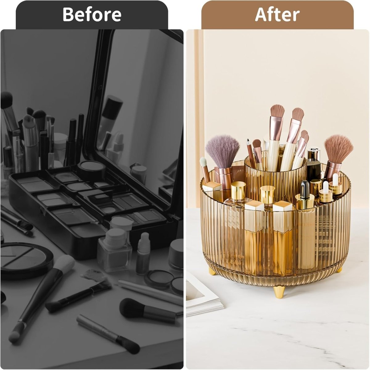 fanado 360° Rotate Makeup Brush Holder Organizer, Makeup Organizers Countertop, Makeup organization and Skincare Storage for Vanity, Desktop, Bathroom (White) - Homesidy.com