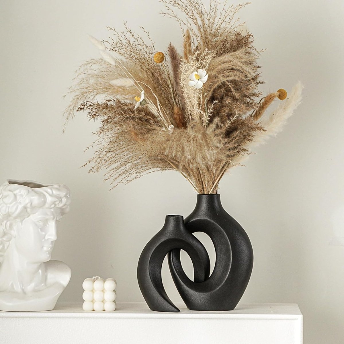 Lvases Snuggle Hollow Ceramic Vase Set of 2, Nordic Modern Boho ins Style Decorative Ceramic Aesthetic Flower Vase for Home Decor (Milky White W 6.3&34; X H 8.4&34;) - Homesidy.com