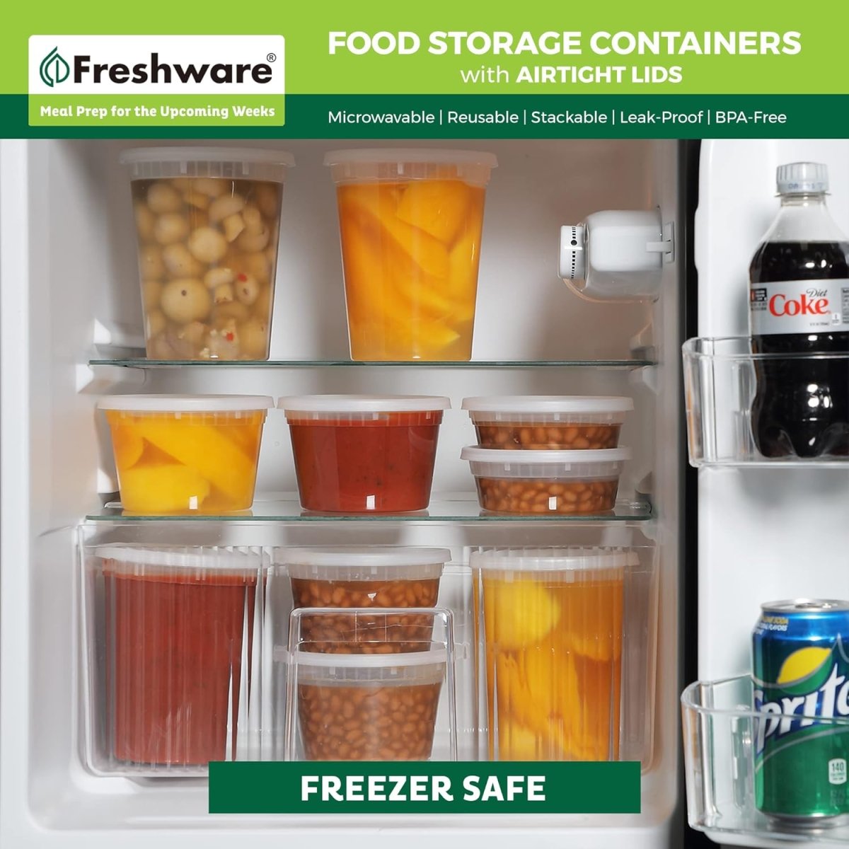 Freshware Food Storage Containers [50 Set] 8 oz Plastic Deli Containers with Lids, Slime, Soup, Meal Prep Containers | BPA Free | Stackable | Leakproof | Microwave/Dishwasher/Freezer Safe - Homesidy.com