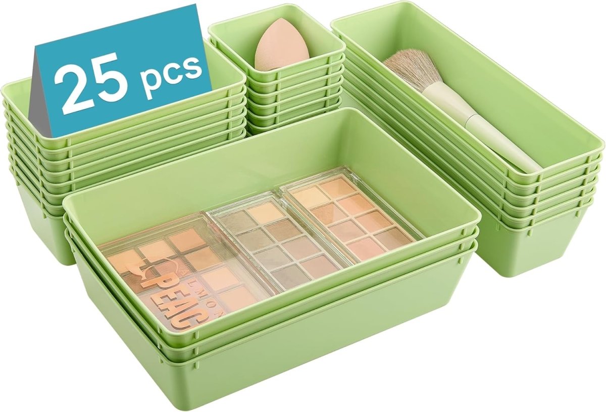 Vtopmart 25 PCS Clear Plastic Drawer Organizers Set, 4 - Size Versatile Bathroom and Vanity Drawer Organizer Trays, Storage Bins for Makeup, Bedroom, Kitchen Gadgets Utensils and Office - Homesidy.com