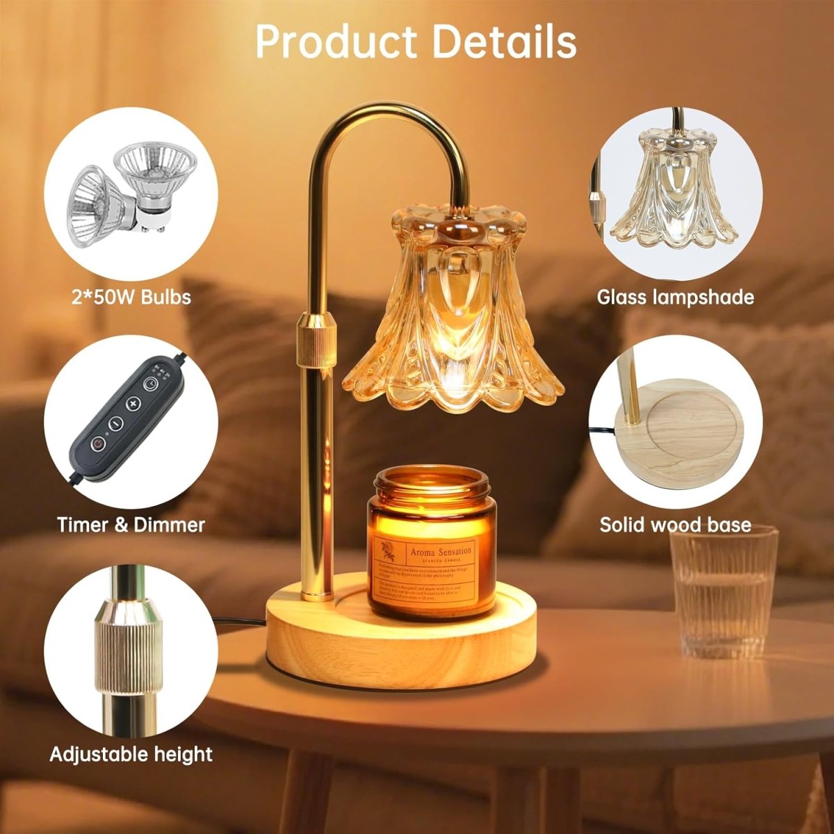 GEEZO Fragrance Candle Warmer Lamp，Electric Candle Warmer with Timer &amp; Dimmer，Mom Christmas Birthday Gifts for Women, House Warming Gifts New Home Bedroom Decor - Homesidy.com