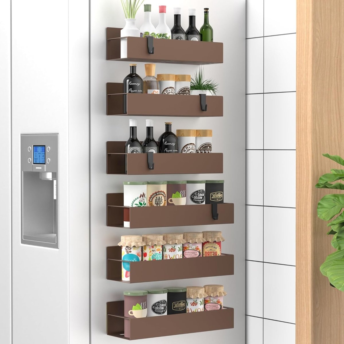 HuggieGems Metal 4 Pack Magnetic Spice Storage Rack Organizer for Refrigerator and Oven, Black Fridge Organizers and Storage - Homesidy.com