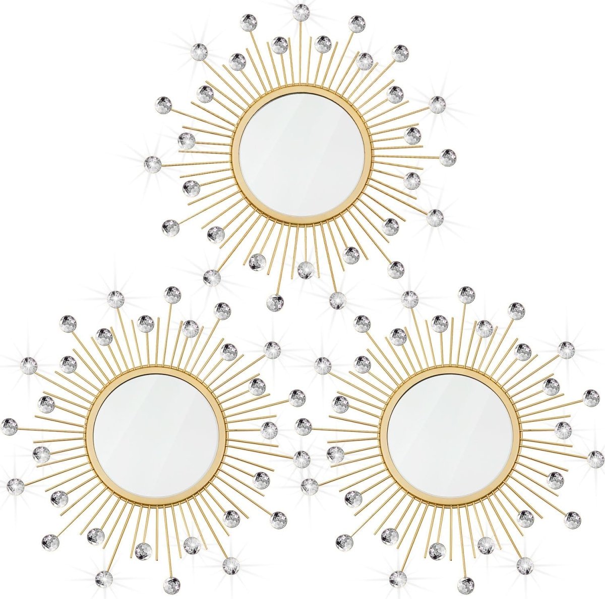 3 Pack Metal Mirrors for Wall Sunburst Wall Mirrors Home Décor Decorative Hanging Wall Art for Living Room Bedroom Entryway (Gold, Flower Sunburst) - Homesidy.com