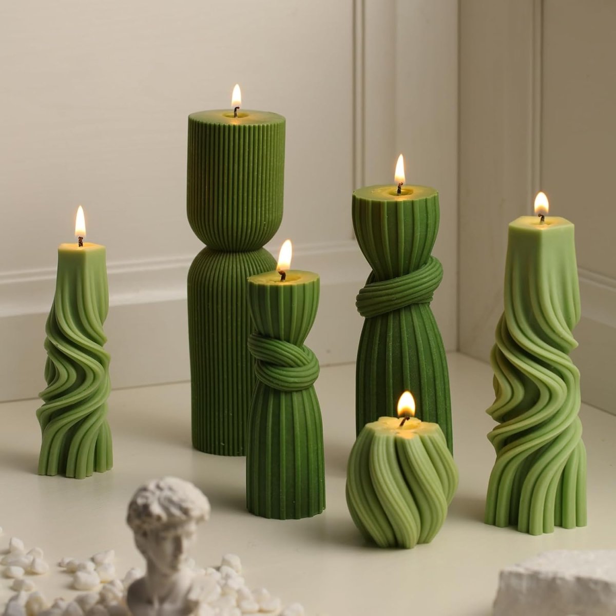 Threlaco 6 Pcs Pillar Candles Modern Aesthetic Ribbed Decorative Candle Set Cute Soy Wax Scented Ribbed Decor for Home(White,2.36 - 6.89 Inch) - Homesidy.com