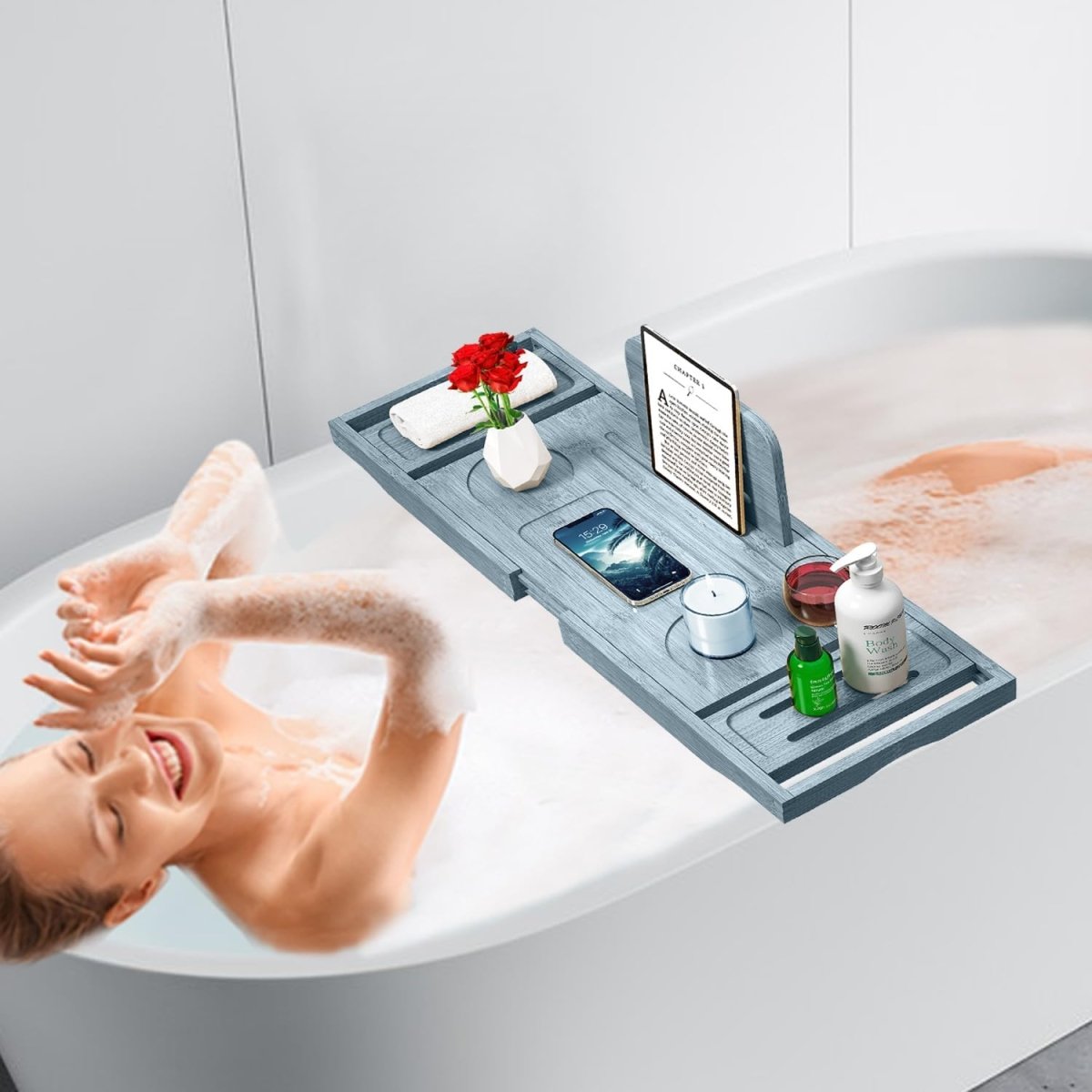 Bathtub Tray Caddy - Bath Tray - Bath Tub Tray Caddy - Bamboo Bath Table Tray for Tub - Expandable Size, Fits Most Tubs - Homesidy.com