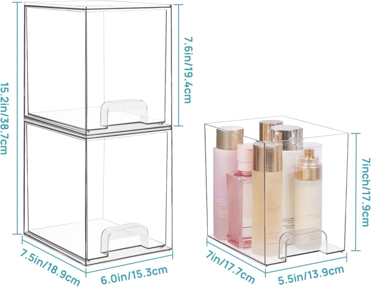Vtopmart 12.1W Clear Stackable Storage Drawers,2 Pack Acrylic Plastic Organizers Bins for Makeup Palettes, Cosmetics, and Beauty Supplies,Ideal for Vanity, Bathroom,Cabinet,Desk Organization - Homesidy.com