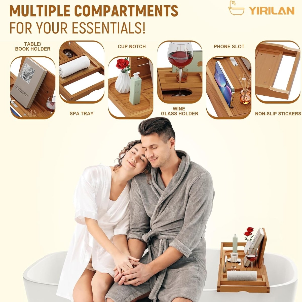 Premium Bathtub Tray Caddy, Expandable Bath Tray, Unique House Warming Gifts, New Home, Anniversary and Wedding Gifts for Couple, Bridal Shower Gift for Women - Homesidy.com