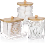 Tbestmax Qtips Holder Bathroom Container, 10 OZ Cotton Ball/Swabs Dispenser, Apothecary Jar Organizer for Storage Brown Wood Lids - Homesidy.com