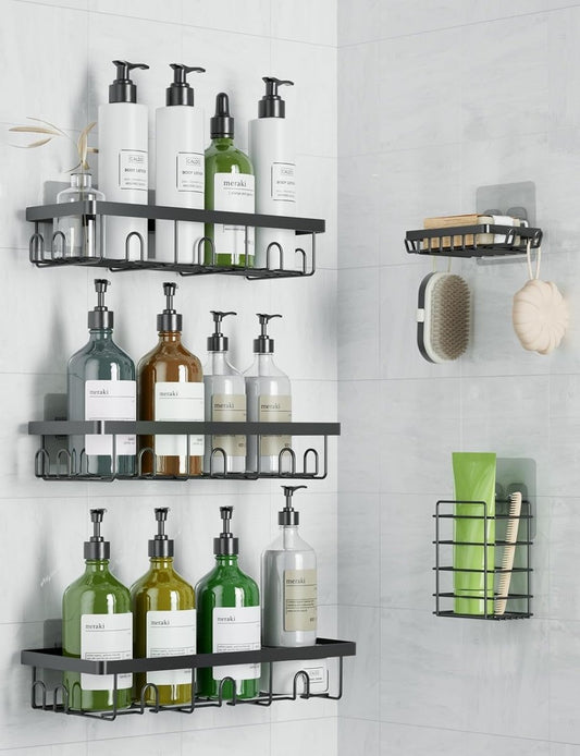 GVY Shower Caddy 5 Pack, Adhesive Shower Organizer Bathroom Shelves,Rustproof Bathroom Organizers and Storage for Home Decor, No Drilling Shower Shelves for Apartment Essentials - Homesidy.com