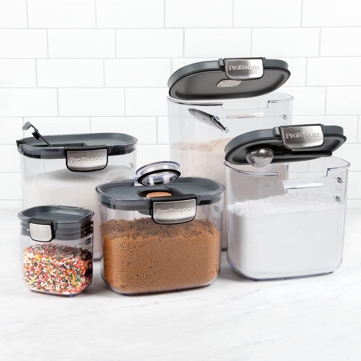 ProKeeper 9 - Piece Airtight Food Storage Container Set – Clear Plastic Flour and Sugar Canister Set with Magnetic Accessories for Kitchen Organization (Grey, 9 - Piece) - Homesidy.com