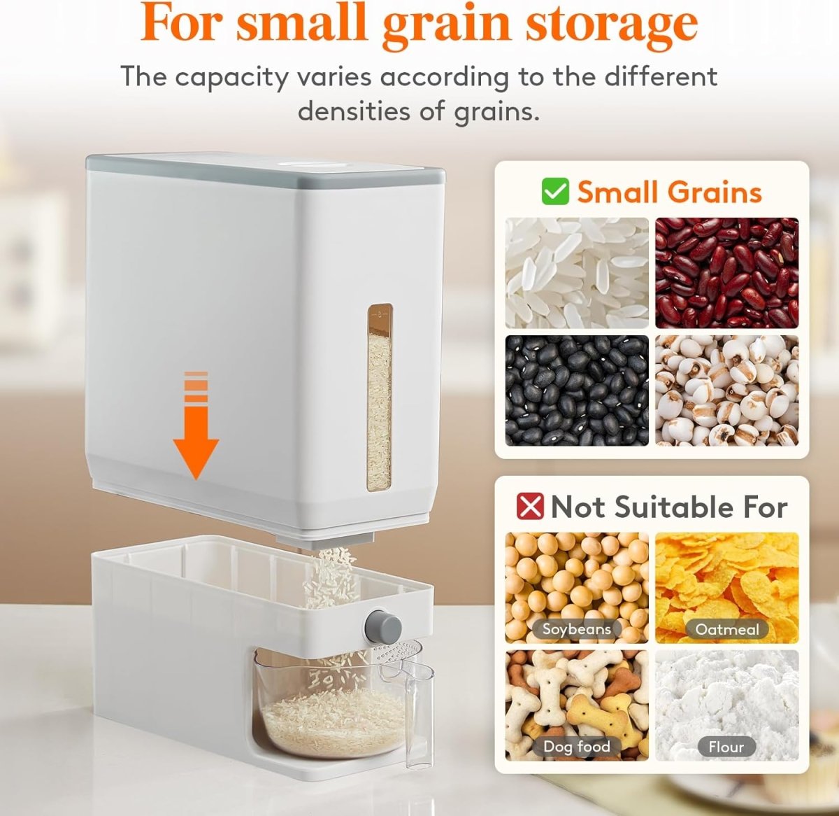 Lifewit Rice Dispenser 25 Lbs(11.3kg), Rice Storage Container Sealed Moisture Proof with Measuring Cup for Kitchen Pantry Household, BPA - Free, 1 Pack - Homesidy.com