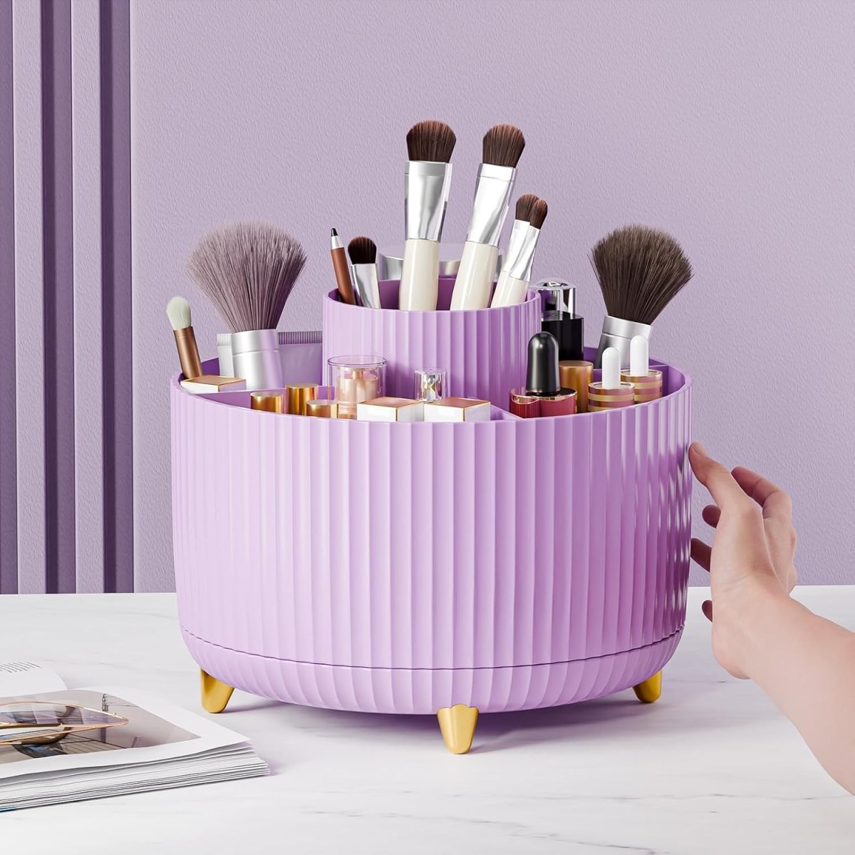 fanado 360° Rotate Makeup Brush Holder Organizer, Makeup Organizers Countertop, Makeup organization and Skincare Storage for Vanity, Desktop, Bathroom (White) - Homesidy.com