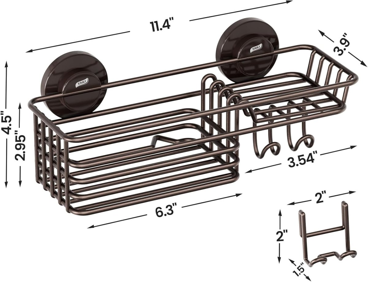 LEVERLOC Shower Caddy Suction Cup, 2 Pack Shower Shelves for Inside Shower with Hooks &amp; Soap Holder, NO - Drilling Bathroom Shower Organizer, Rustproof Meatl Shower Holder Storage, Black - Homesidy.com