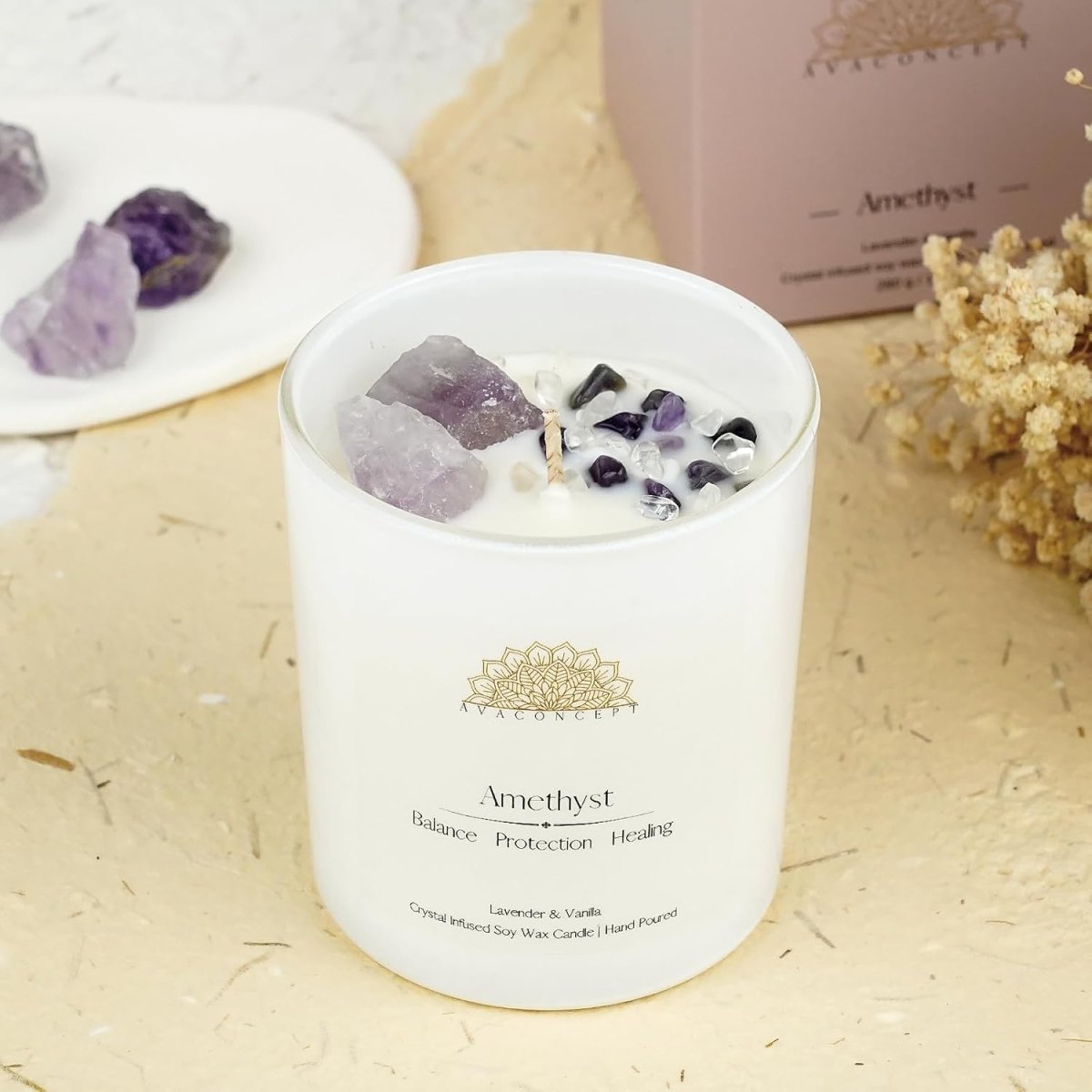 ava concept - Soy Candles with Crystals - Aromatherapy Scented Candle for Women - Lavender Vanilla Gift Set - Small Wax Melts - 3 Pack 3.5oz - Homesidy.com