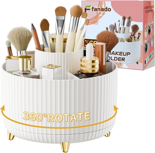 fanado 360° Rotate Makeup Brush Holder Organizer, Makeup Organizers Countertop, Makeup organization and Skincare Storage for Vanity, Desktop, Bathroom (White) - Homesidy.com