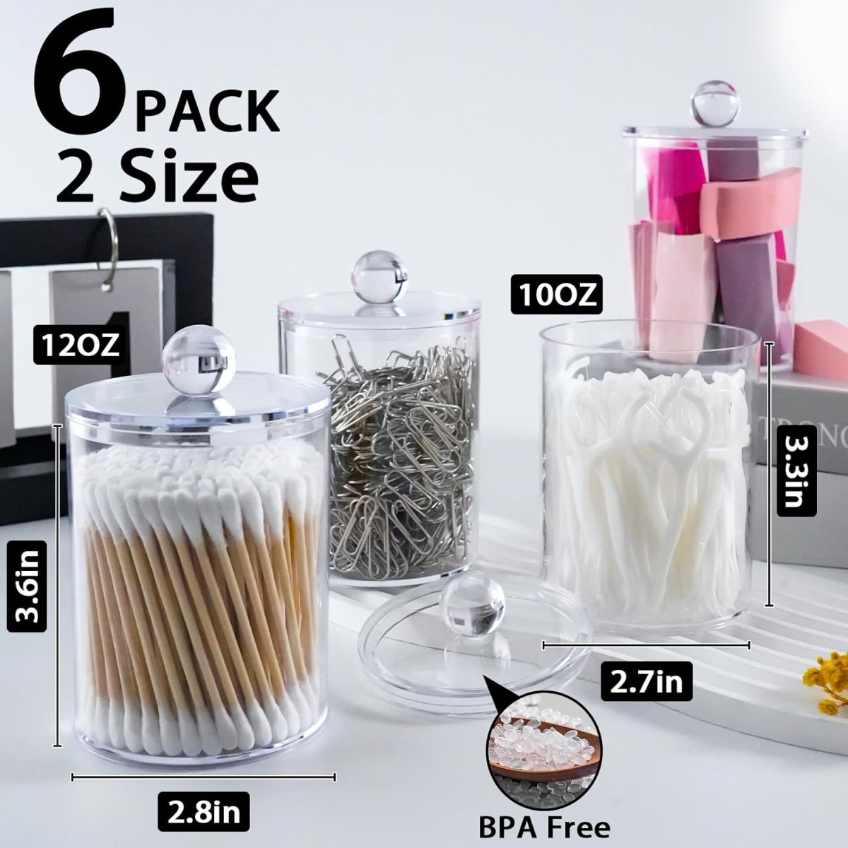 XIPENGKEJI 2 Pack Qtip Holder,Canister Apothecary Jar Set, Bathroom Jars with Lids Set for Cotton Swabs, Balls, Pads, Floss Picks,10oz - 12oz Plastic Canisters Restroom Bedroom Vanity Organizer(Black) - Homesidy.com
