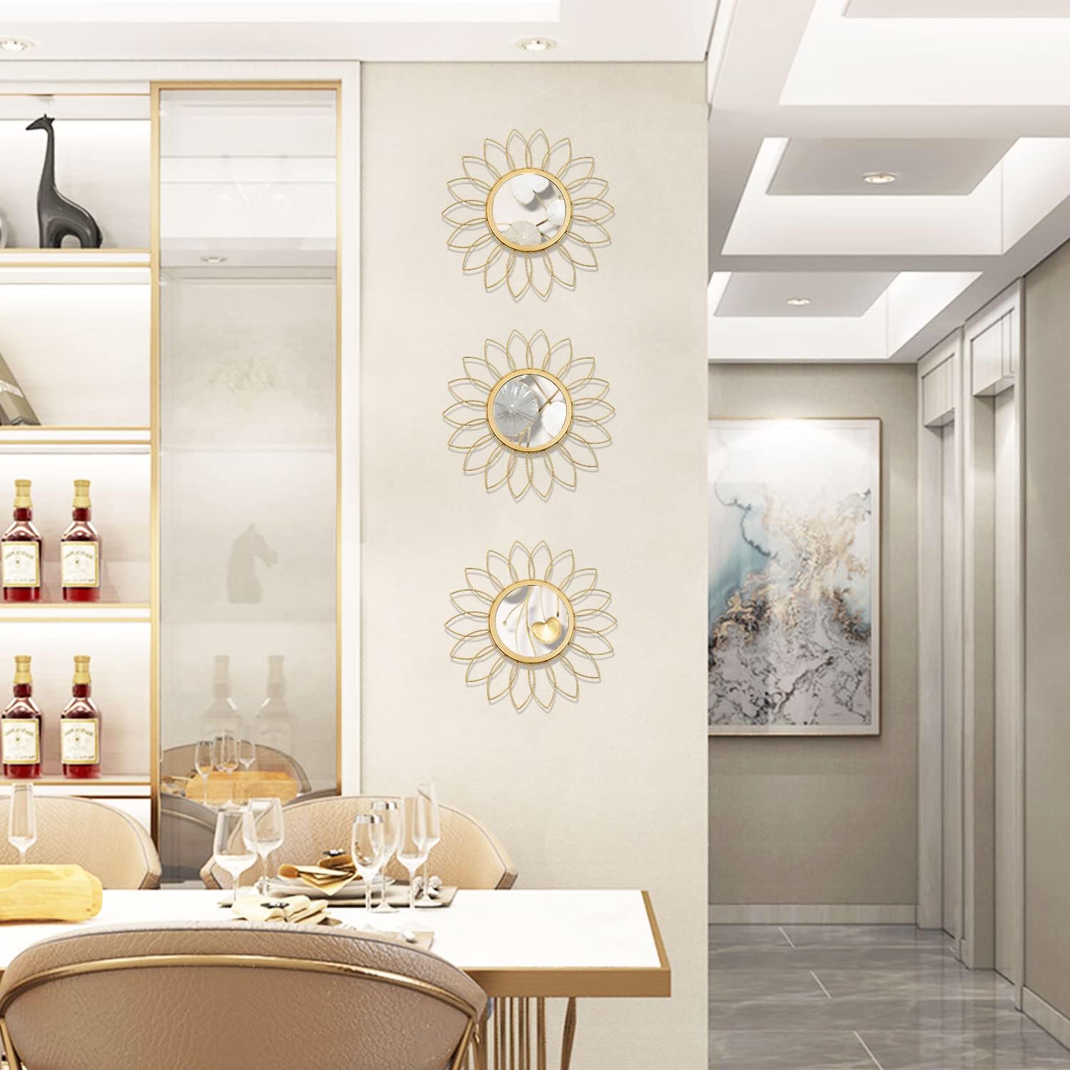 3 Pack Metal Mirrors for Wall Sunburst Wall Mirrors Home Décor Decorative Hanging Wall Art for Living Room Bedroom Entryway (Gold, Flower Sunburst) - Homesidy.com