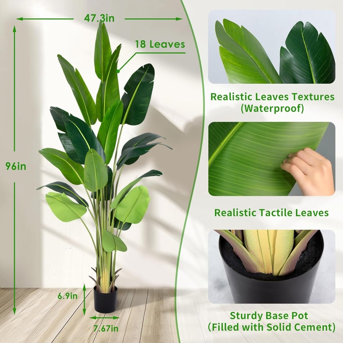 Artificial Bird of Paradise Plant 7Ft Fake Tropical Palm Tree with 17Trunks Faux Banana Leaf Trees in Pot for Home Indoor Outdoor Office Modern Decor Housewarming - Homesidy.com
