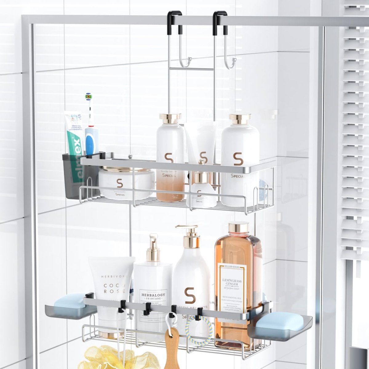 Aitatty Over the Door Shower Caddy Hanging: Black Rustproof Shower Organizer over the Door - No Drilling Bathroom Rack for Inside - Homesidy.com