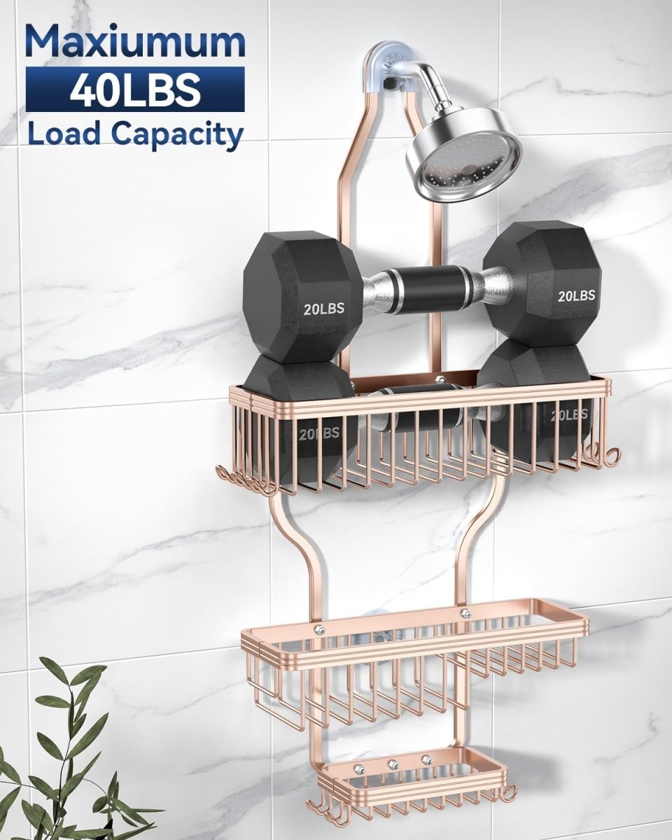 YASONIC Shower Caddy Hanging - Never Rust Shower Organizer - Aluminum Over The Head Caddy with 10 Hooks for Razor/Sponge - Rack with Soap Basket - Silver - Homesidy.com