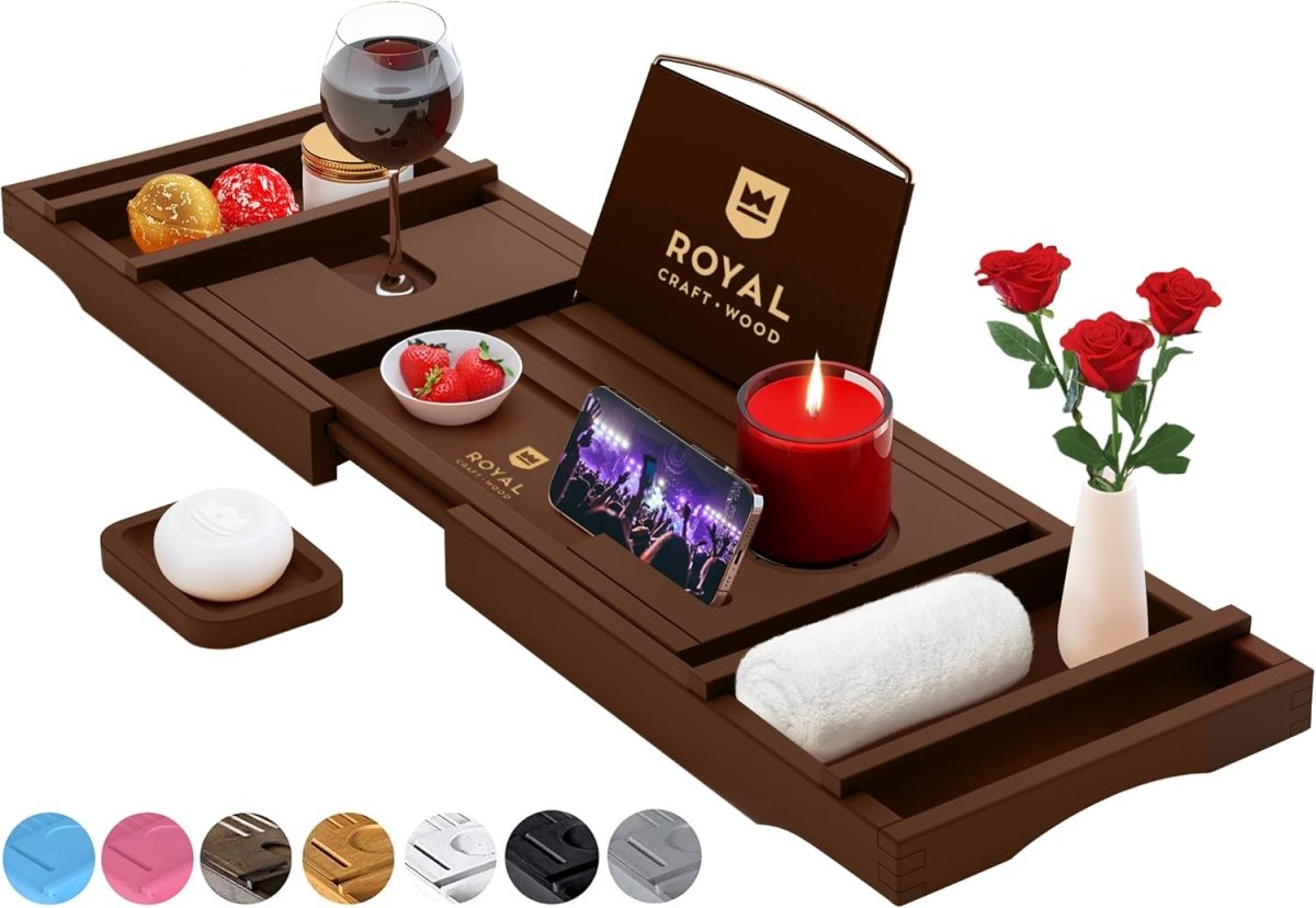 ROYAL CRAFT WOOD Bathtub Tray Caddy for Tub, Bamboo Bath Shelf, Premium Foldable Wood Bath Table, Expandable Bathtub &amp; Bathroom Accessories, New Home Gifts for Mom, Housewarming, Anniversary, Wedding - Homesidy.com