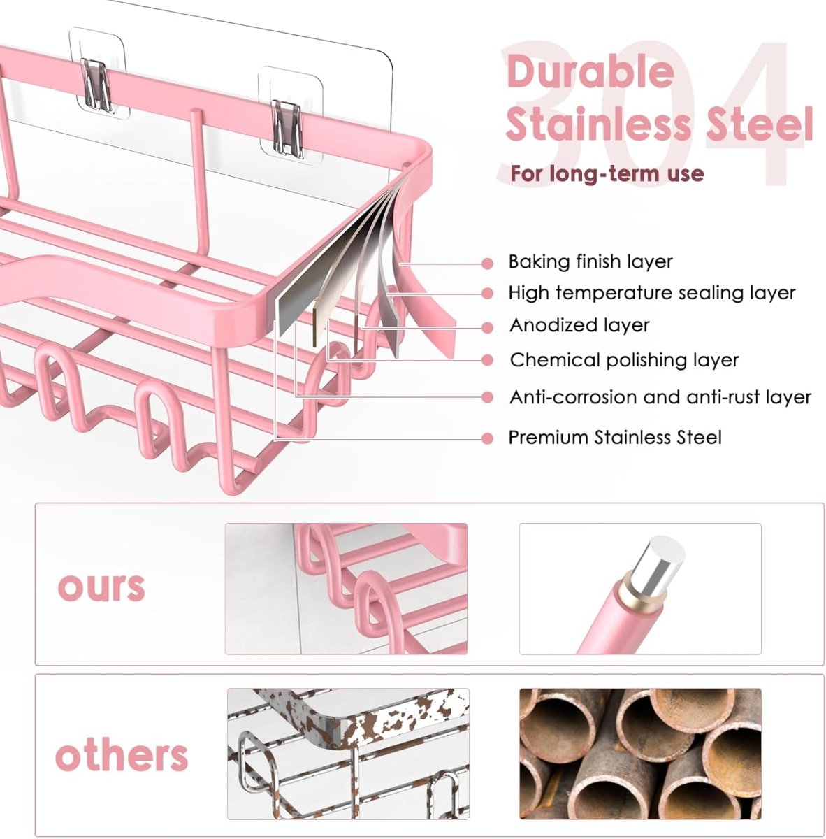 NESOMI Shower Caddy Adhesive Shower Organizer 7 - Pack, Rustproof Stainless Steel Bathroom Shelves, Large Capacity No - Drill Rack Storage Accessories with Soap Dish Toothbrush Holder &amp;24 Hooks Home Decor - Homesidy.com