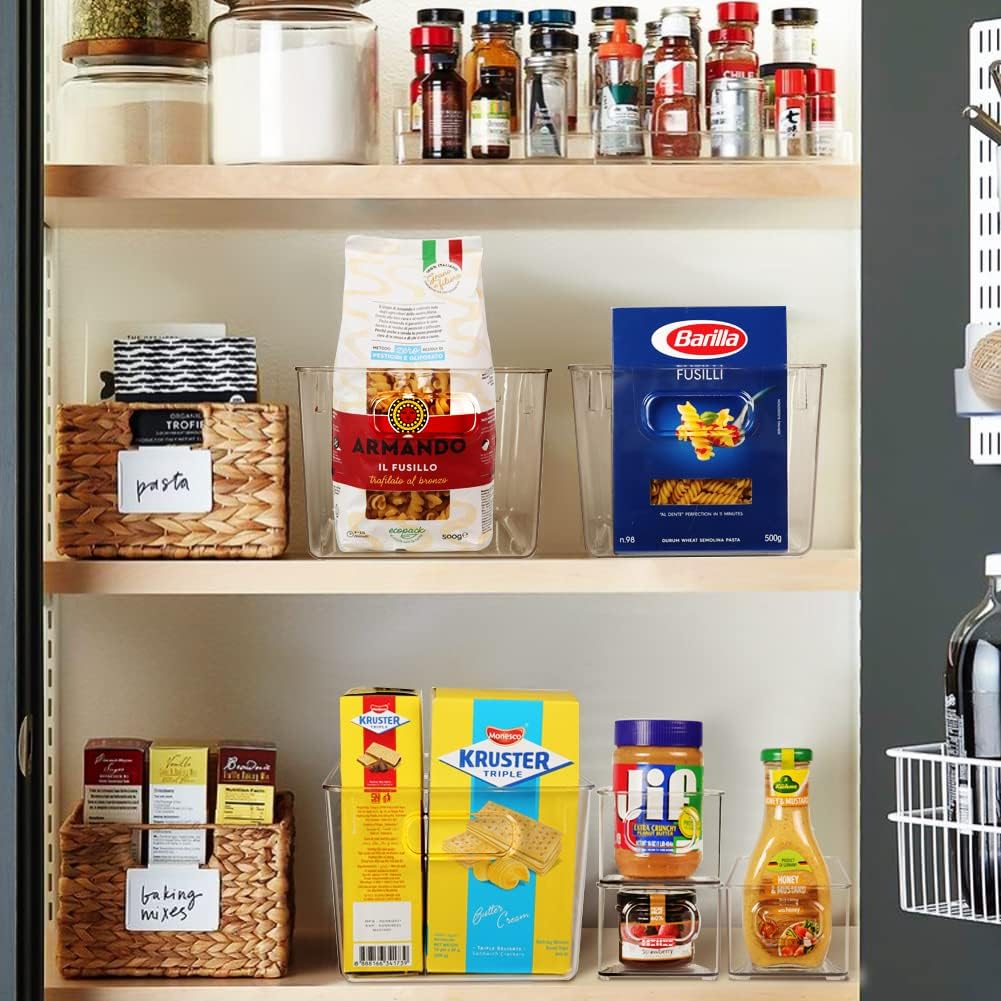 SKTEET Set of 8 Clear Plastic Storage Bins, 4 Large and 4 Small Stackable Storage Containers for Pantry Organization and Kitchen Storage Bins,Home Edit and Cabinet Organizers - Homesidy.com