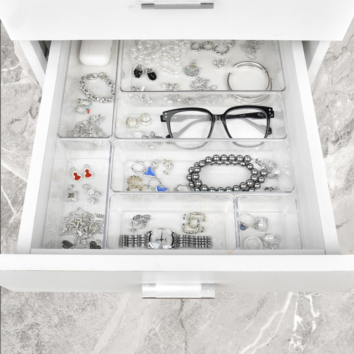 Manalete Drawer Organizers Set of 15, 4 Sizes Clear Plastic Drawer Organizers and Storage Bins for Kitchen, Bathroom, Office, Dresser Desk Drawer Organizer Tray for Jewelry, Makeup, Junk, Gadgets - Homesidy.com