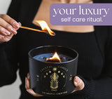 Black Crystal Candle for Women - 12oz Wood Wick Candle That Crackles with Natural Soy Wax. Luxurious Slow Burn, for Meditation. Includes Amethyst &amp; Smokey Quartz Crystals - Homesidy.com