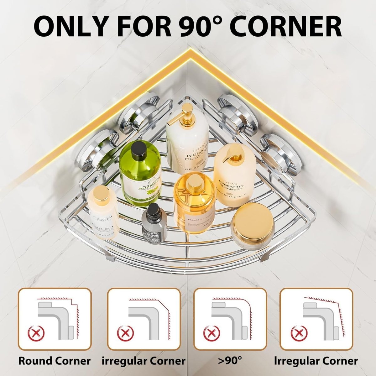 LEVERLOC Corner - adaptive Suction Cup Shower Caddies 2 Pack, Stainless Steel Rustproof Corner Shower Shelf, Large Capacity Removable Suction Cup Bathroom Organizer, Drill - Free Wall Mounted Basket, Gray - Homesidy.com