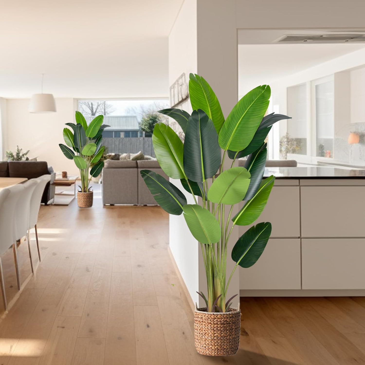 Artificial Bird of Paradise Plant 7Ft Fake Tropical Palm Tree with 17Trunks Faux Banana Leaf Trees in Pot for Home Indoor Outdoor Office Modern Decor Housewarming - Homesidy.com
