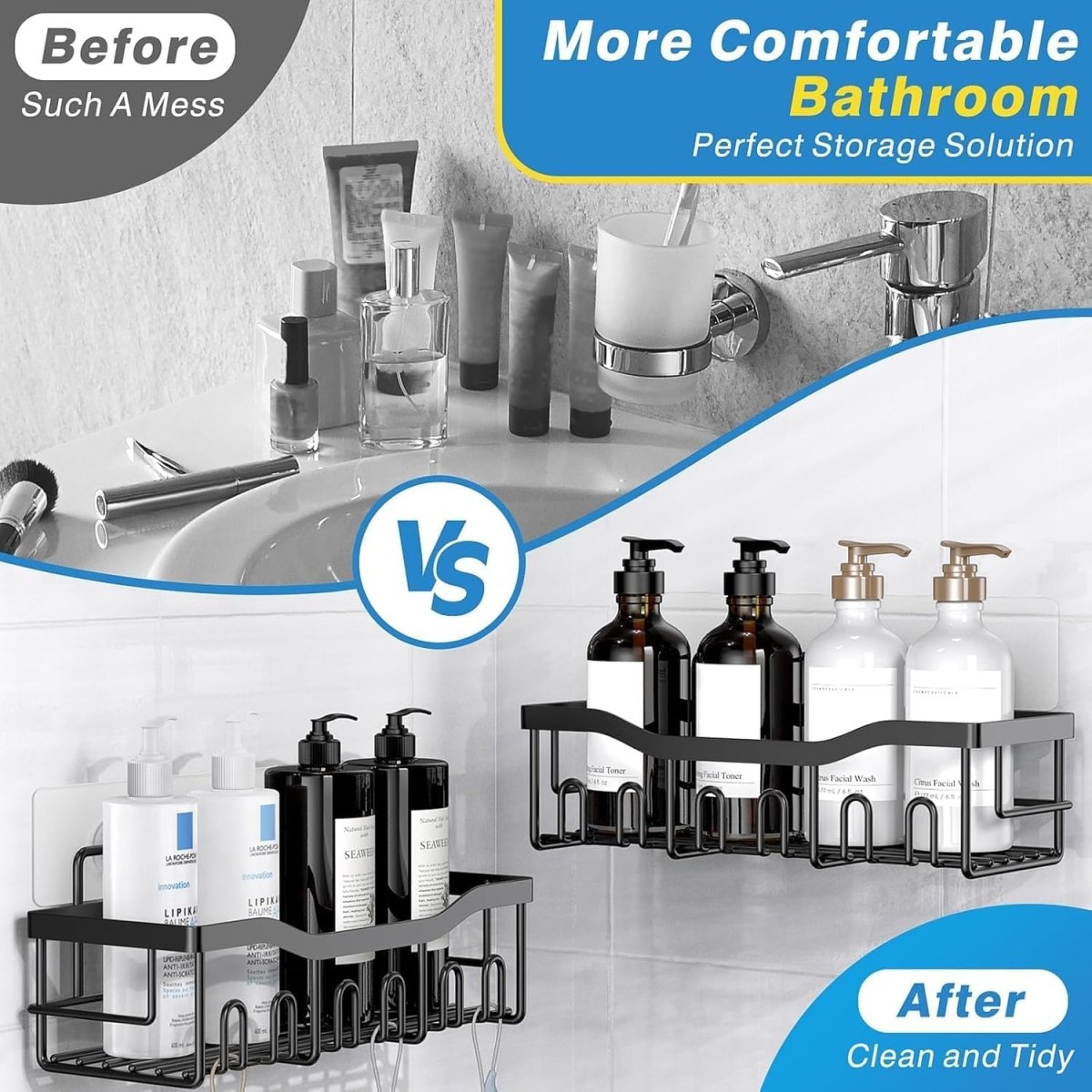 EUDELE 5 - Pack Rustproof Stainless Steel Shower Caddy Set– No Drill Adhesive Bathroom Organizer, Space - Saving Shower Shelves for Apartment Essentials, Bathroom/Kitchen Storage Home Decor - L Size - Homesidy.com
