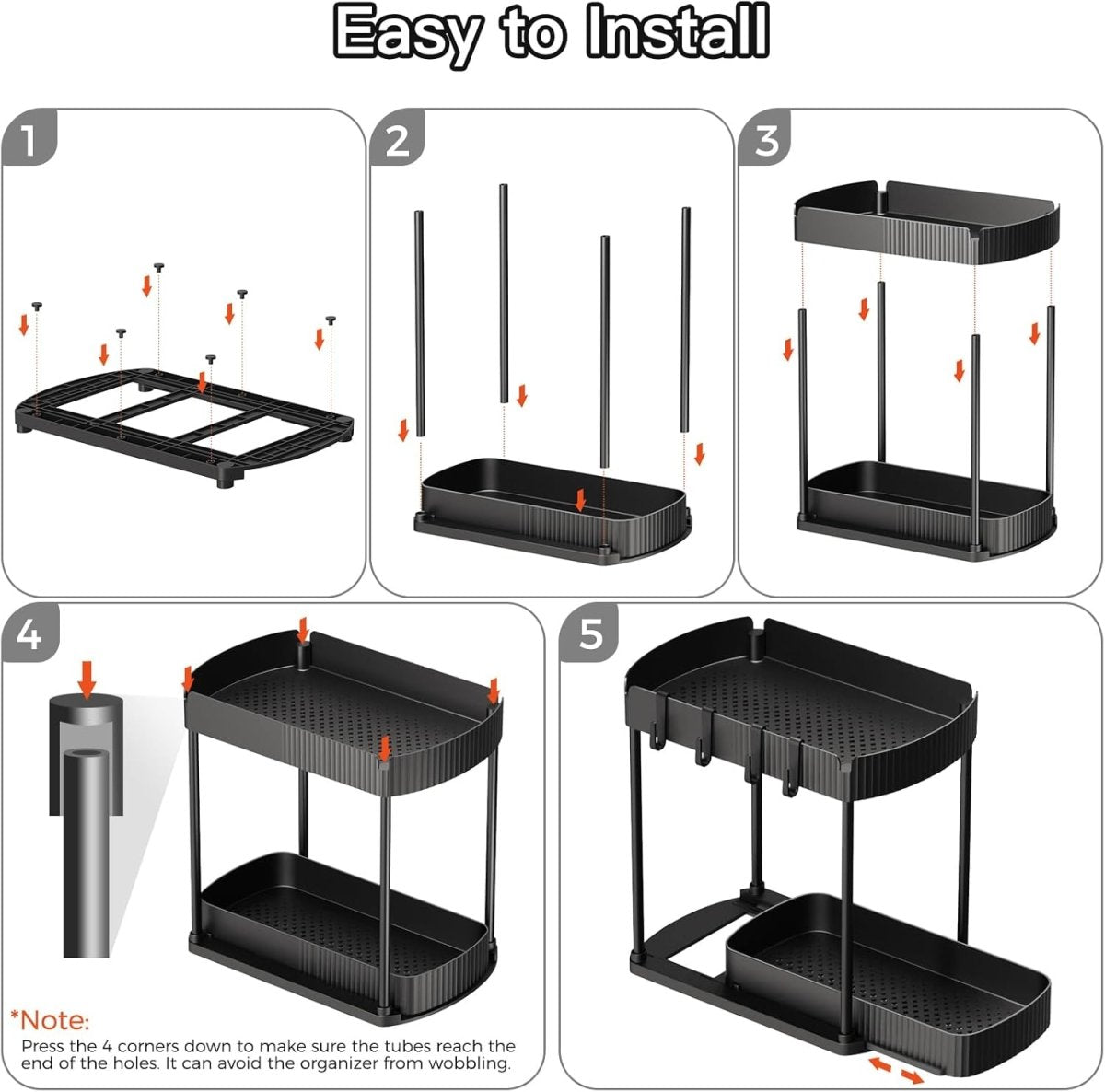 Ukeetap Multi - Purpose Pull - Out Storage Organizers, Under Sink/Cabinet Organizers and Storage for Bathroom &amp; Kitchen, Black, 12.8 Inches, 2 Packs - Homesidy.com