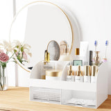 Makeup Organizer with Drawers, Cosmetic Storage for Dresser Vanity and Bathroom Countertop, Beauty Holder for Lipstick Brush, Skincare Organizer for Vanity, Cosmetic Display Case (White) - Homesidy.com