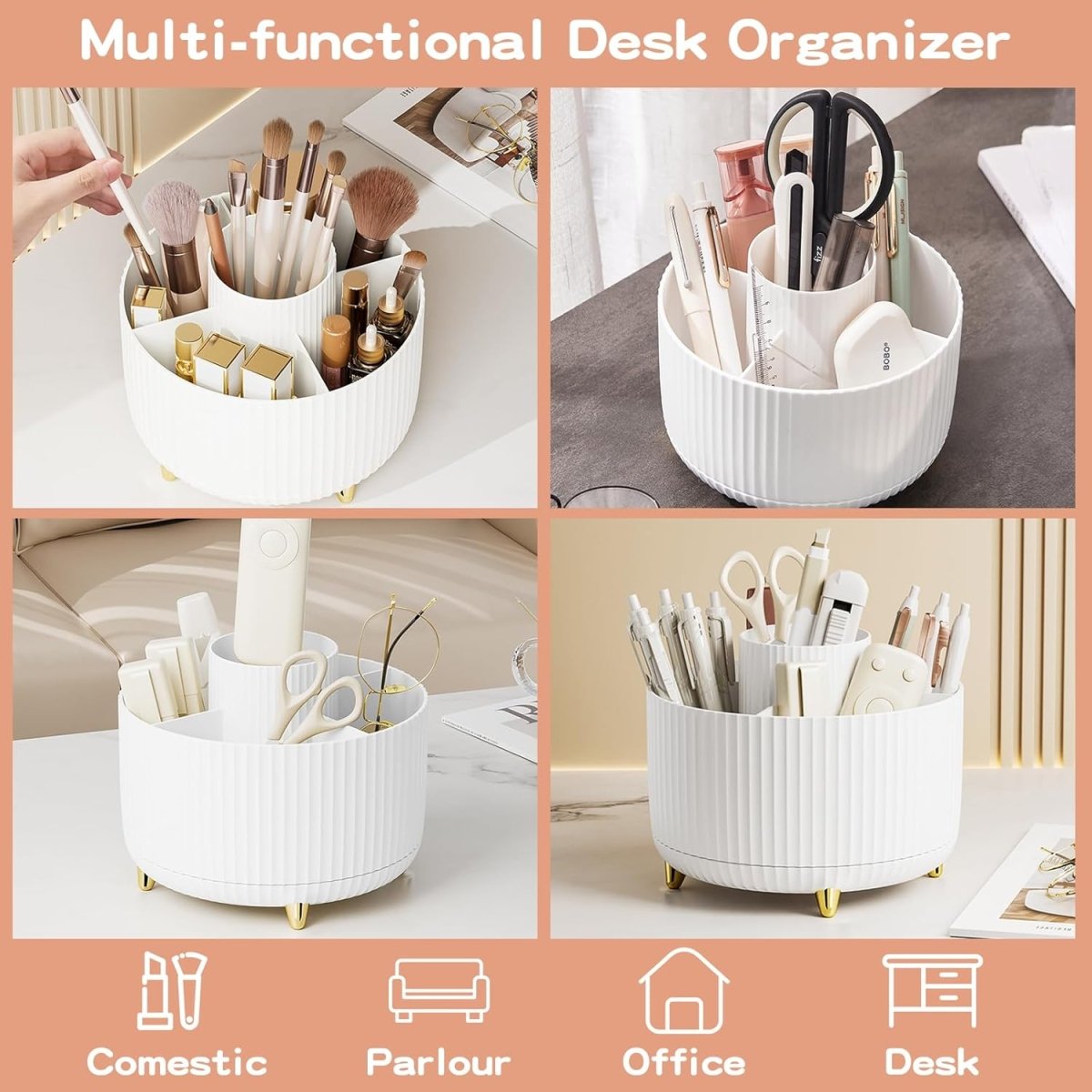 fanado 360° Rotate Makeup Brush Holder Organizer, Makeup Organizers Countertop, Makeup organization and Skincare Storage for Vanity, Desktop, Bathroom (White) - Homesidy.com