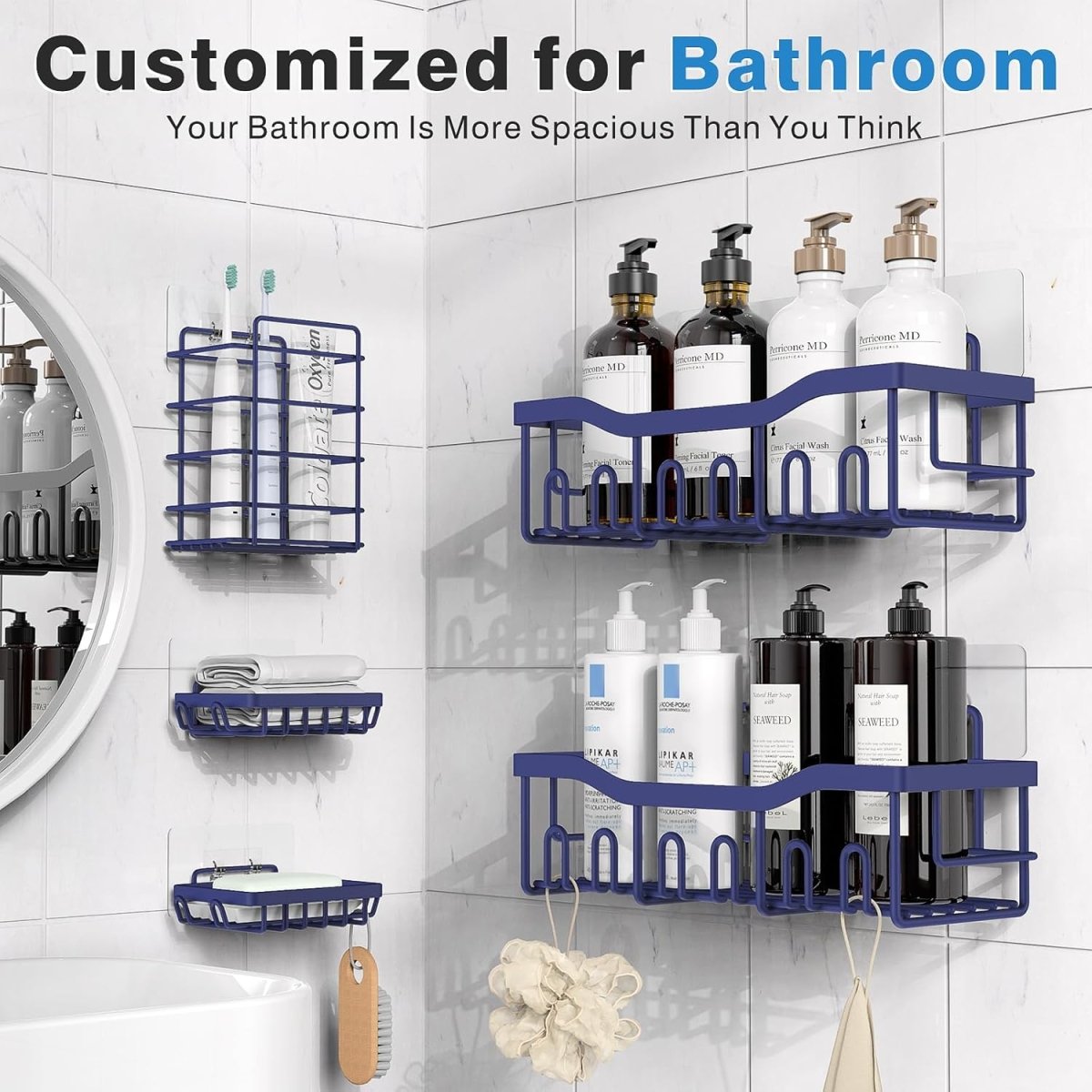 EUDELE Adhesive Shower Caddy, 5 Pack Rustproof Stainless Steel Bath Organizers With Large Capacity, No Drilling Shelves for Bathroom Storage &amp; Home Decor - Homesidy.com