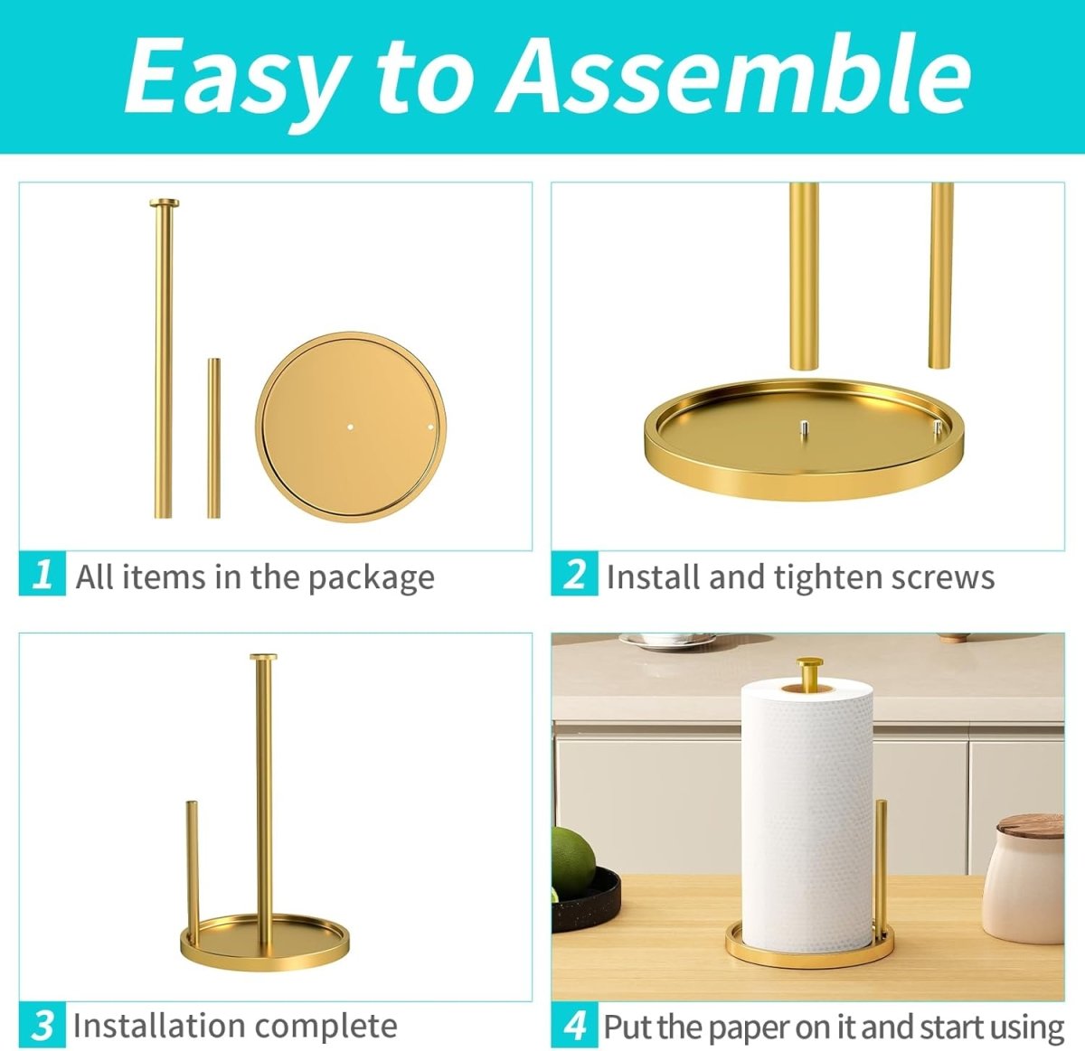 Paper Towel Holder Countertop, Standing Paper Roll Holder with Anti Slip Weighted Base, Stainless Steel Freestanding Paper Towel Holder for Kitchen, Black - Homesidy.com