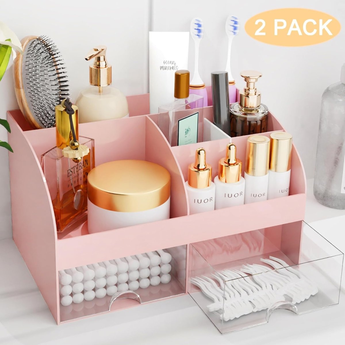 Makeup Organizer with Drawers, Cosmetic Storage for Dresser Vanity and Bathroom Countertop, Beauty Holder for Lipstick Brush, Skincare Organizer for Vanity, Cosmetic Display Case (White) - Homesidy.com